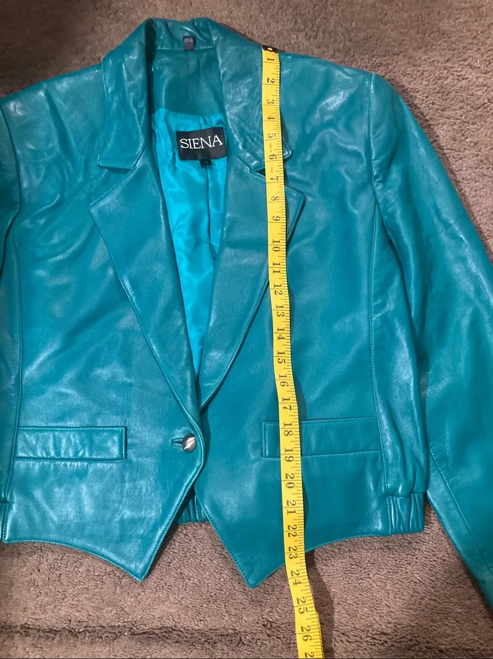Teal Leather Jacket and Skirt Set